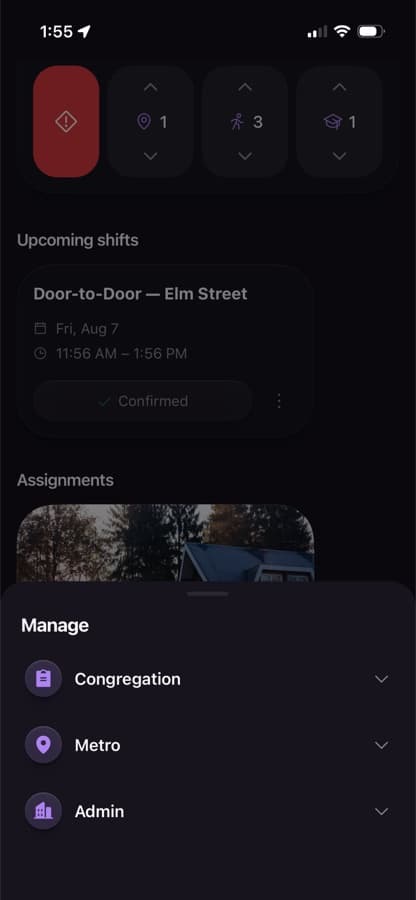 App navigation menu