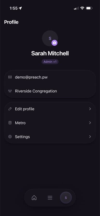 Profile and settings screen